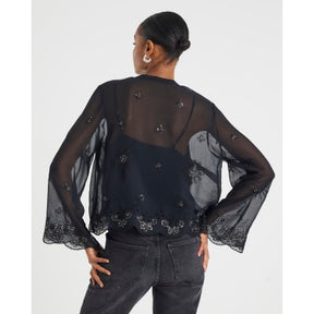 Black Chiffon Embellished Cutwork Blouse