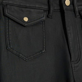 Black Coated Pocket Relaxed Flare Jeans