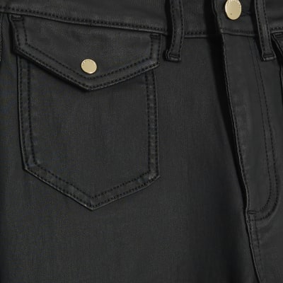 Black Coated Pocket Relaxed Flare Jeans