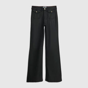 Black Coated Pocket Relaxed Flare Jeans
