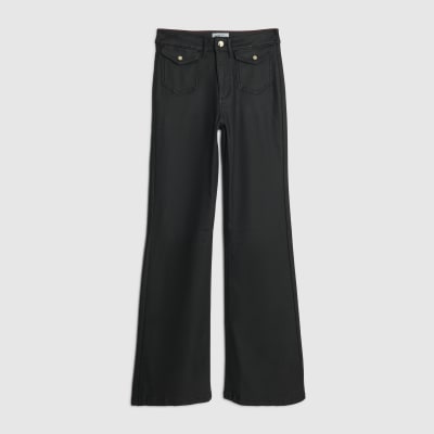 Black Coated Pocket Relaxed Flare Jeans