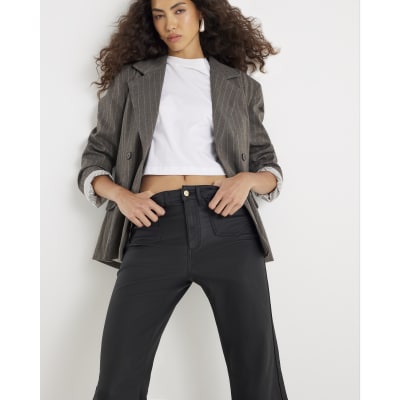 Black Coated Pocket Relaxed Flare Jeans