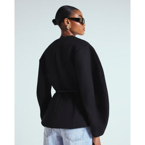 Black Cocoon Sleeve Belted Blazer