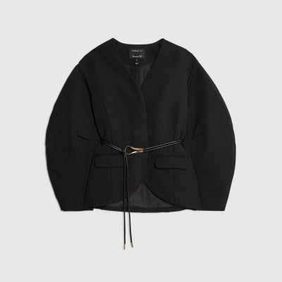 Black Cocoon Sleeve Belted Blazer