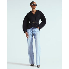 Black Cocoon Sleeve Belted Blazer