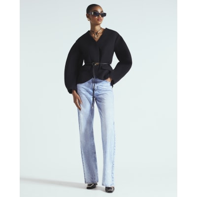 Black Cocoon Sleeve Belted Blazer
