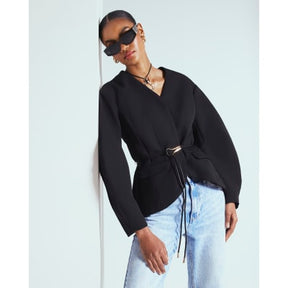 Black Cocoon Sleeve Belted Blazer