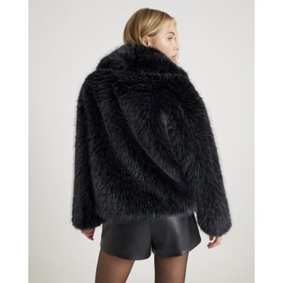 Black Collared Faux Fur Coat
