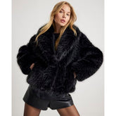 Black Collared Faux Fur Coat