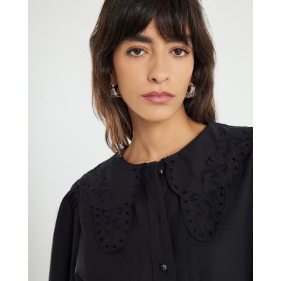 Black Collared Mini Shirt Dress