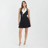 Black Collared Pleated Mini Dress