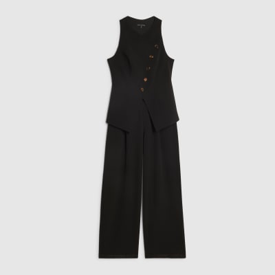 Black Collarless Asymmetric Jumpsuit