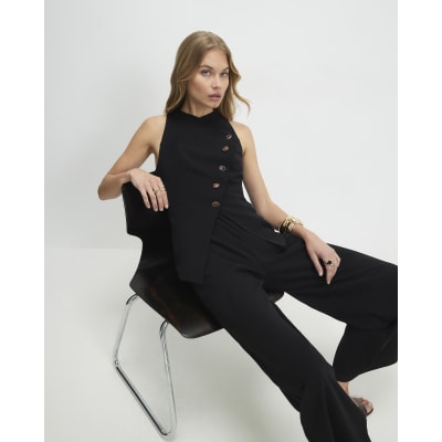 Black Collarless Asymmetric Jumpsuit