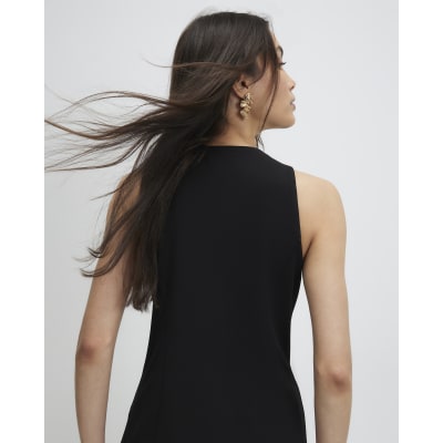 Black Collarless Asymmetric Waistcoat