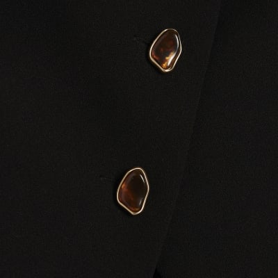 Black Collarless Asymmetric Waistcoat