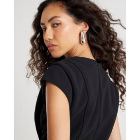 Black Contoured Cap Sleeve Mini Shift Dress