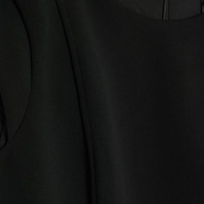 Black Contoured Cap Sleeve Mini Shift Dress