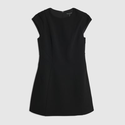 Black Contoured Cap Sleeve Mini Shift Dress