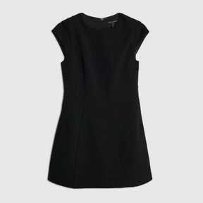 Black Contoured Cap Sleeve Mini Shift Dress