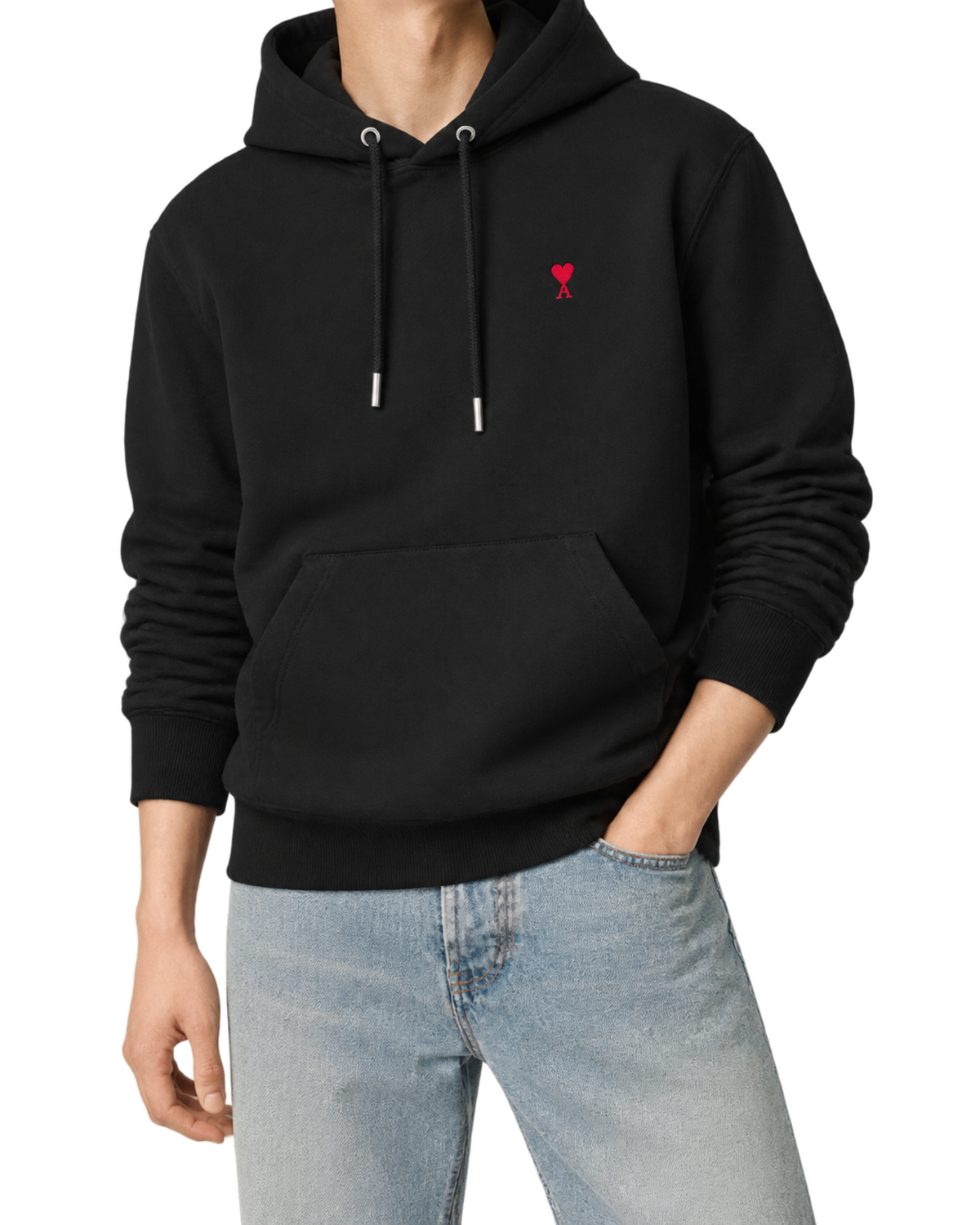 Black cotton hoodie with Ami de Coeur
