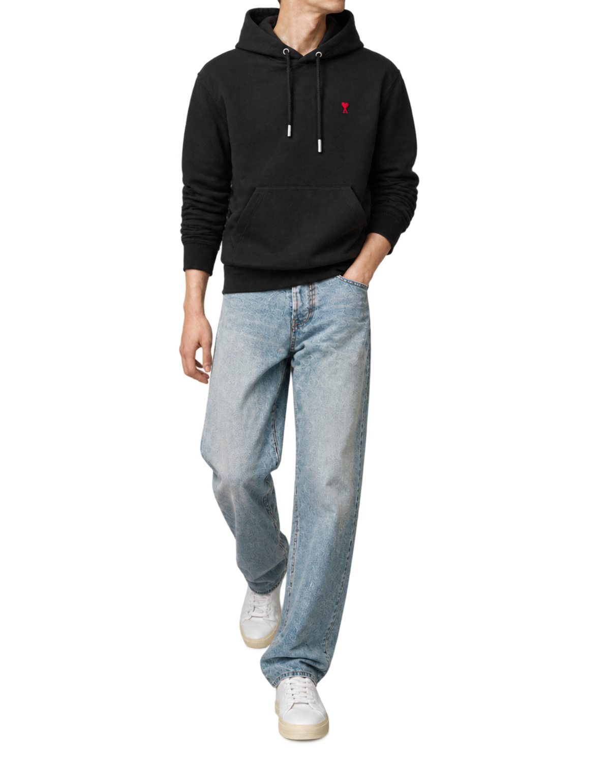 Black cotton hoodie with Ami de Coeur