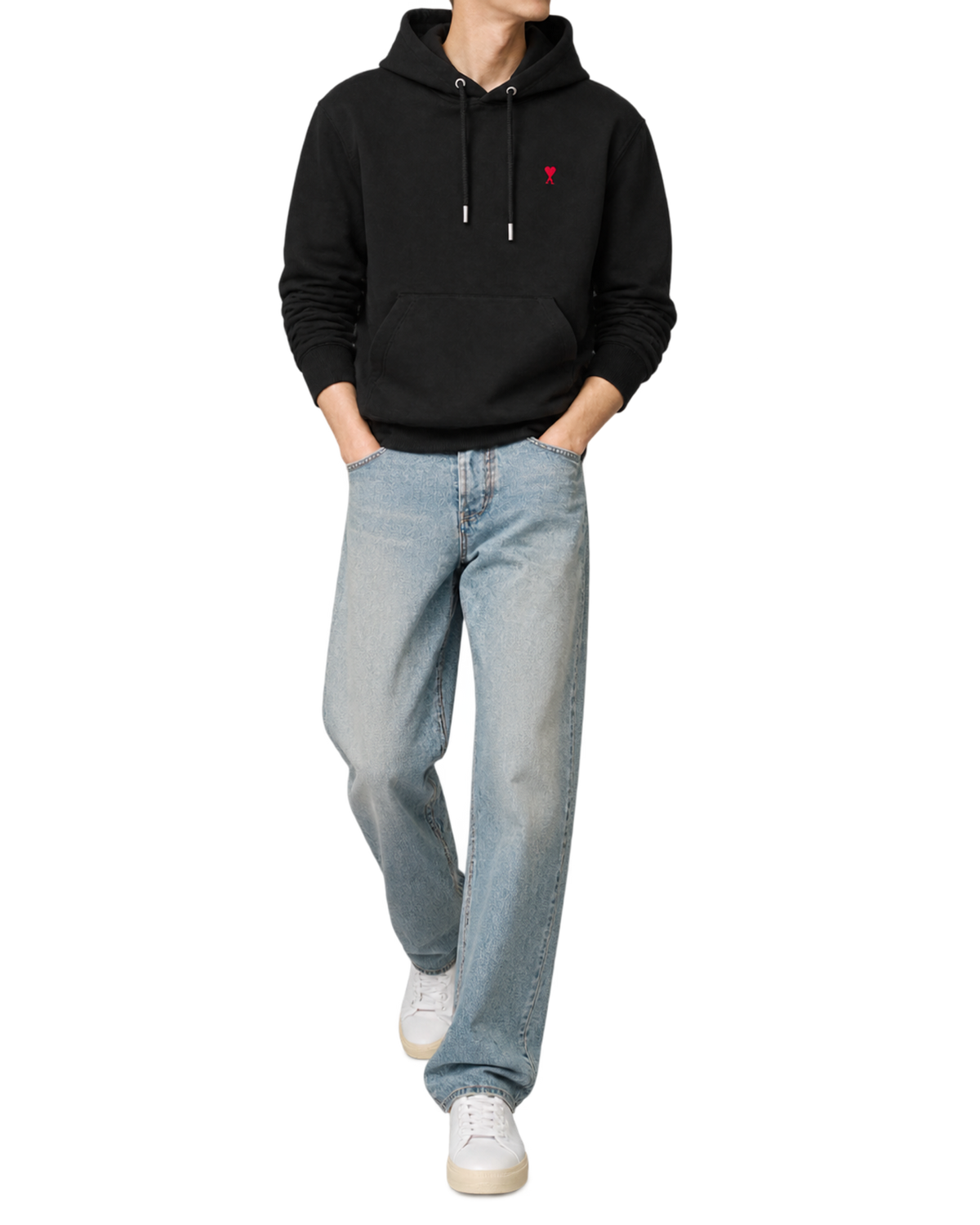 Black cotton hoodie with Ami de Coeur