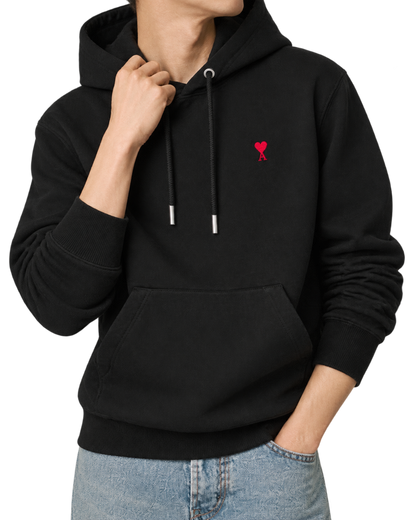 Black cotton hoodie with Ami de Coeur