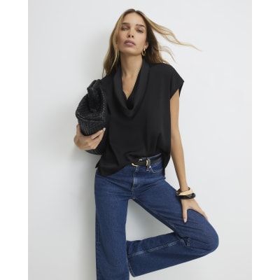 Black Cowl Neck Boxy T-shirt