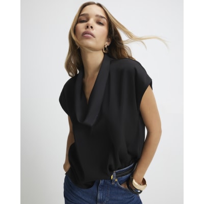 Black Cowl Neck Boxy T-shirt
