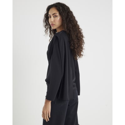 Black Cowl Neck Drape Blouse
