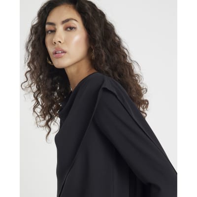 Black Cowl Neck Drape Blouse