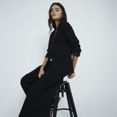 Black Crepe rolled sleeve blazer