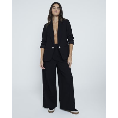 Black Crepe rolled sleeve blazer
