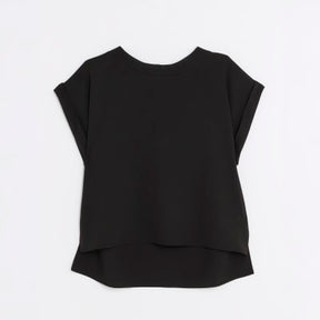Black Crepe Turn Back Cuff T-Shirt
