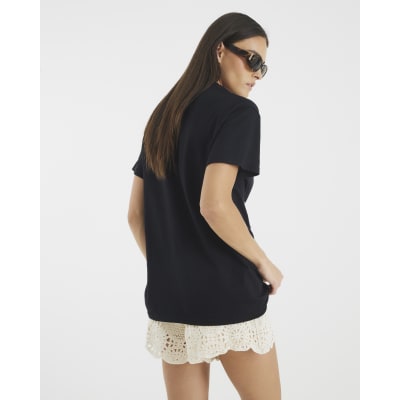 Black Crochet Palm Tree T-Shirt