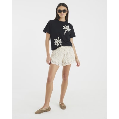Black Crochet Palm Tree T-Shirt