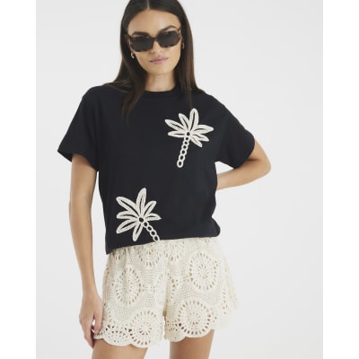 Black Crochet Palm Tree T-Shirt