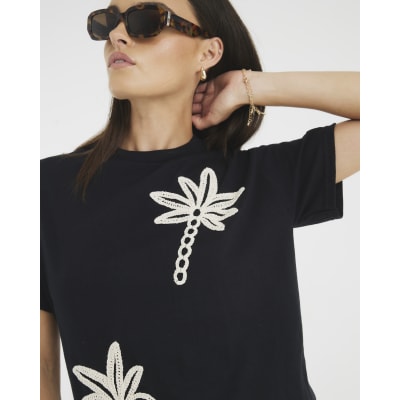 Black Crochet Palm Tree T-Shirt