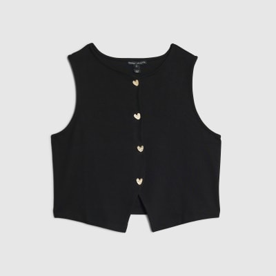 Black Cropped Heart Sleeveless Waistcoat