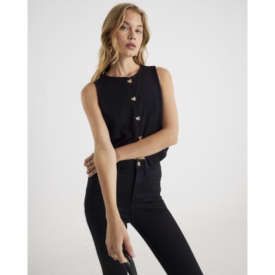 Black Cropped Heart Sleeveless Waistcoat