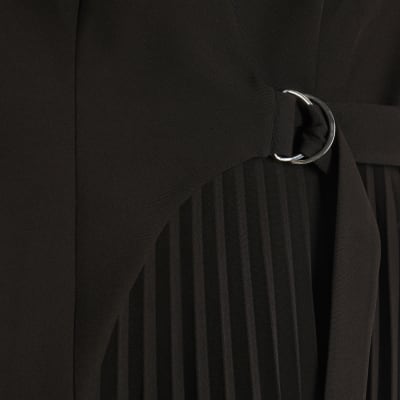 Black Curved Panel Pleated Mini Dress