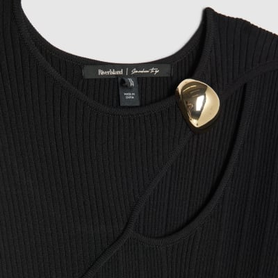 Black Cut out rib midi dress