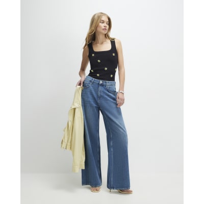 Black Daisy Embellished Tank Top
