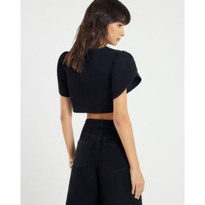 Black Denim Button Up Crop Top