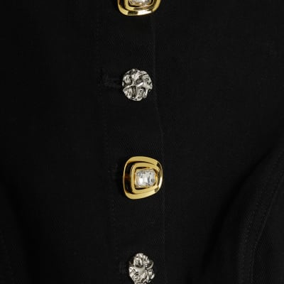 Black Denim Button Up Crop Top