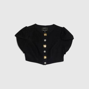 Black Denim Button Up Crop Top