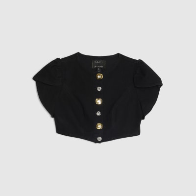 Black Denim Button Up Crop Top