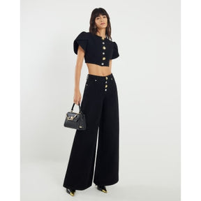 Black Denim Button Up Crop Top