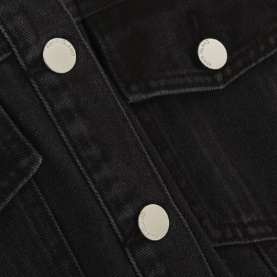 Black Denim Pleat Front Mini Dress