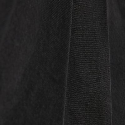 Black Denim Short Sleeve Pleated Mini Dress